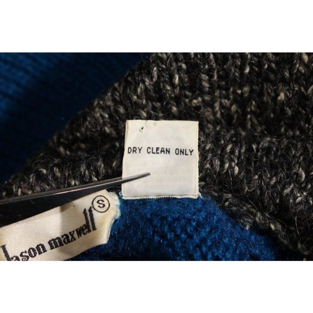 Vintage Snakeskin Leather Sweater Teal Blue & Gray Oversized Cowl Neck Pullover - Picture 9 of 10